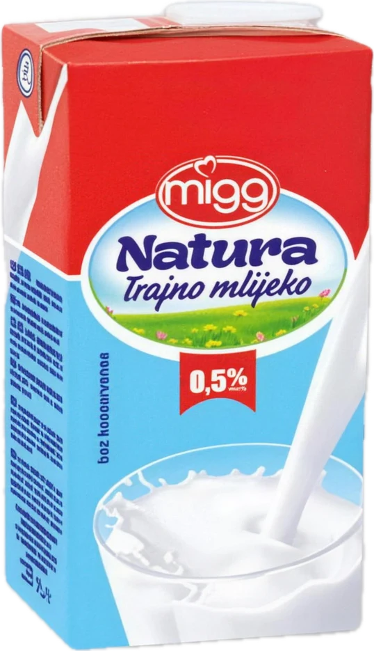 Natura trajno mlijeko UHT 0,5 posto mliječne masti, pakovanje od jedne litre